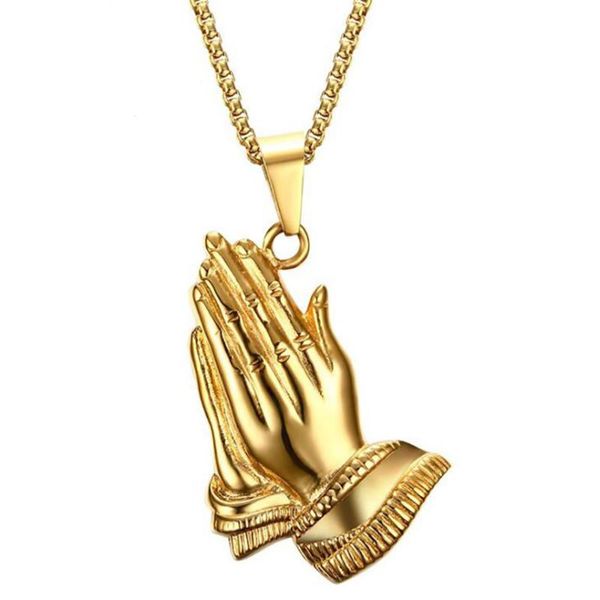 

chains stainless steel gold god blessed christ hand jesus pendant necklace jewelry gift for men women, Silver
