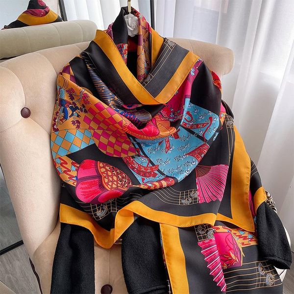 

scarves 2021 silk scarf women large shawls pashmina hijab foulard echarpe design print lady beach stole head, Blue;gray