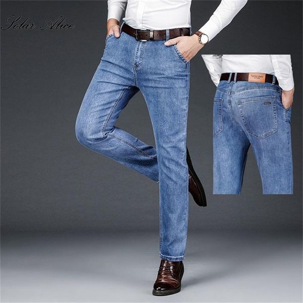 

men's jeans 2021 men's four seasons mid-waist straight-leg middle-aged business trend casual pants, Blue