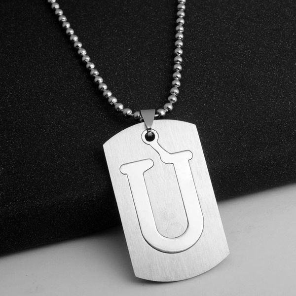 

gift stainless steel english alphabet u sign necklace initial name symbol detachable letter double layer text jewelry pendant necklaces, Silver
