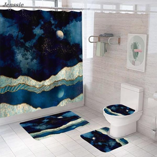 

shower curtains marble printing landscape 4 piece bathroom set waterproof curtain bath screen with anti-slip bathing mats rugs scenery