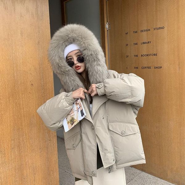 

women's down & parkas jacket short winter 2021 big fur collar loose pie overcoming the little girl, Black