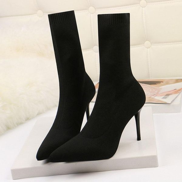 

boots seggnice sock knitting stretch high heels for women fashion shoes 2021 spring autumn ankle booties female, Black