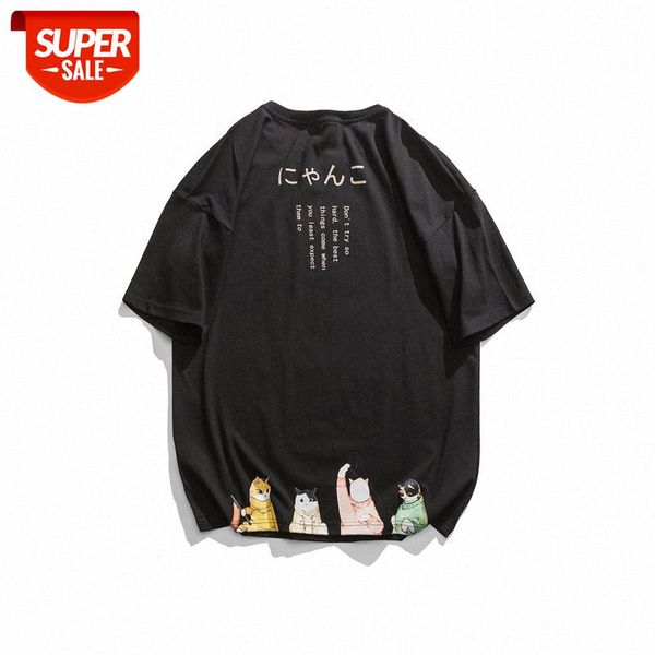 

summer youth t-shirt ins country original knitted sweater cat print casual wear short sleeves #us5l, White;black