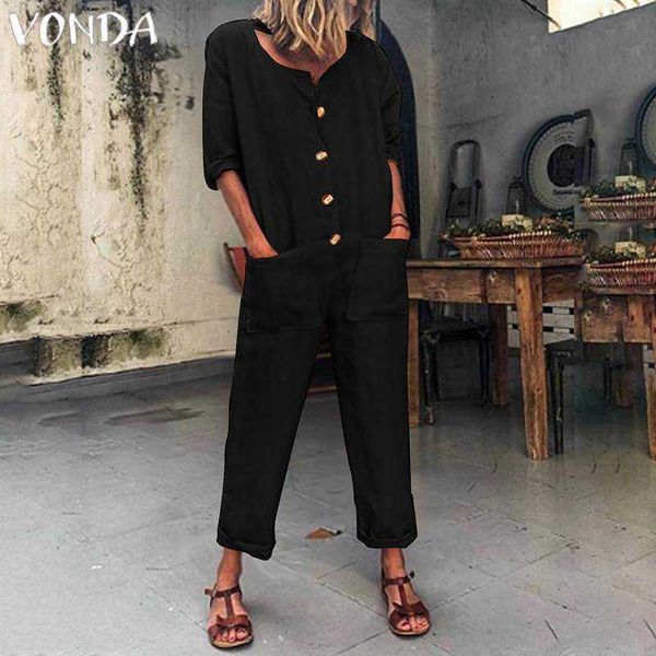 

women's jumpsuits & rompers jumpsuit women autumn playsuits vonda ol ladies office casual loose pantalones plus size long ove ml9i, Black;white