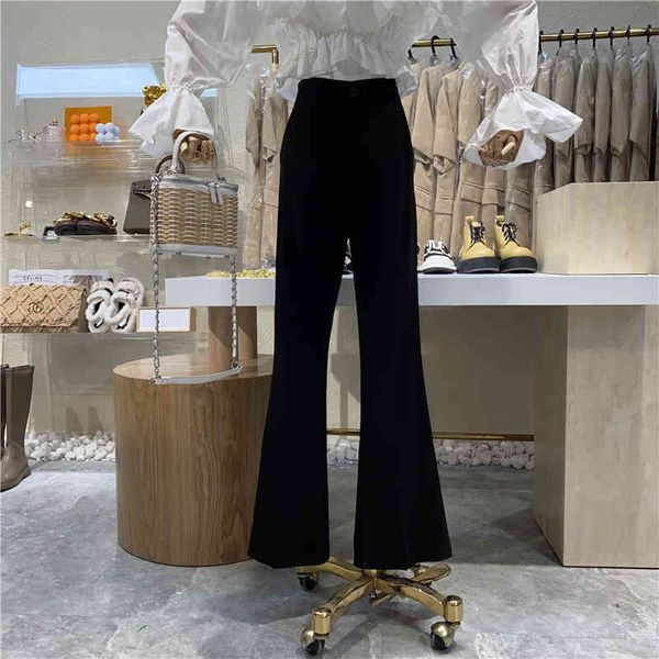 

capri niche design 2021 simple waist high wide leg drapeja thin sensation joker legs straight line mop pants, Black;white