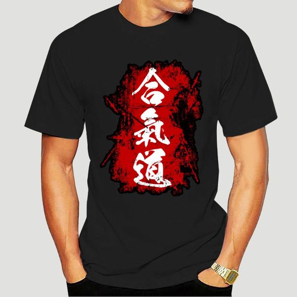 

men's t-shirts casual pure cotton tees japanese kanji aikido t-shirt shirts for men short sleeved summer martial art t gift, White;black