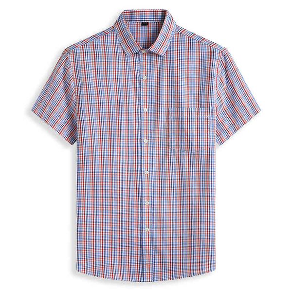 

men's large size plaid shirt big size summer loose cotton casual short sleeve blue business plus 6xl 7xl 8xl dress shirts male 210518, White;black