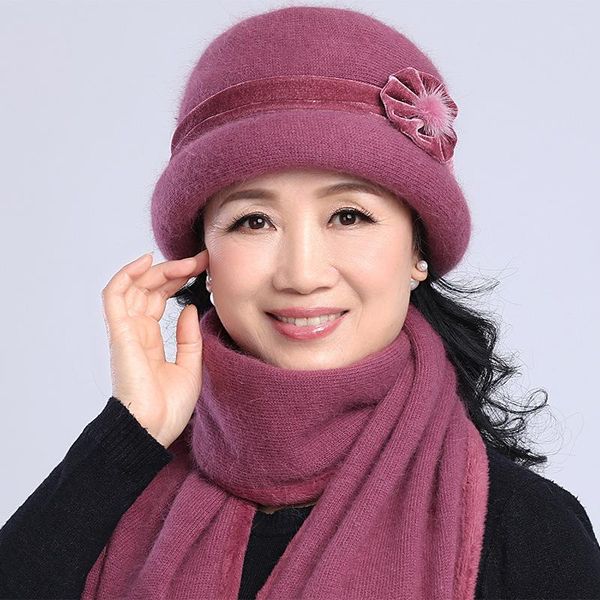 

berets elegant cotton hat for fall and winter women's scarf set birthday christmas gift mother a66, Blue;gray