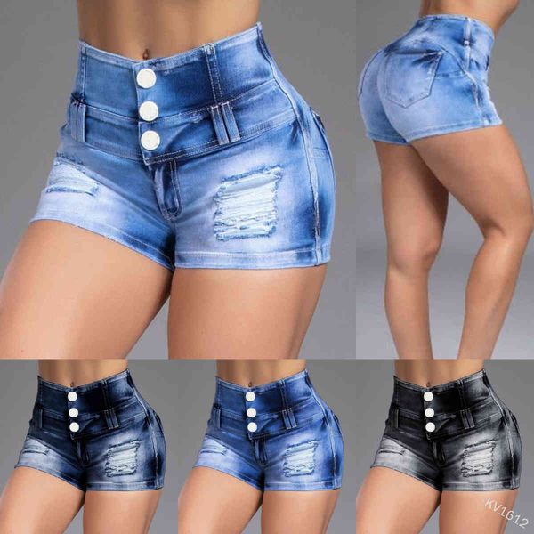 

fashion a pair of jeans 2021 high waisted, tight women's casual shorts, waist closed breasted pants, Blue