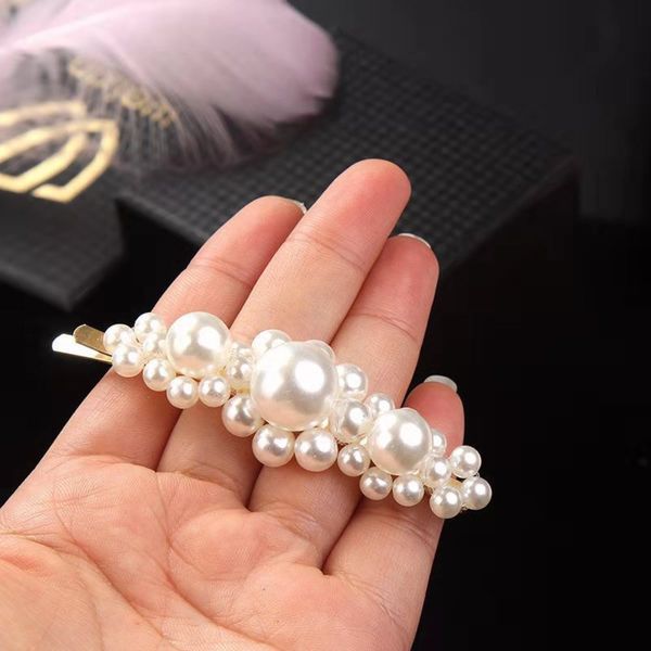 

hairpin korean hand made fishing line with pearl water drop edge clip bangs hairpin versatile net red hair accessories, Golden;silver