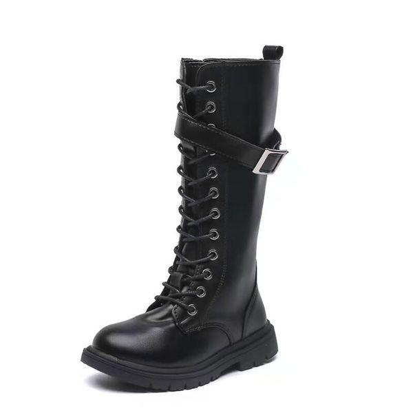 

children' boots 2021 winter new girls high sneakers zipper little girl non-slip princess fashion flats kid' leather student shoe, Black;grey