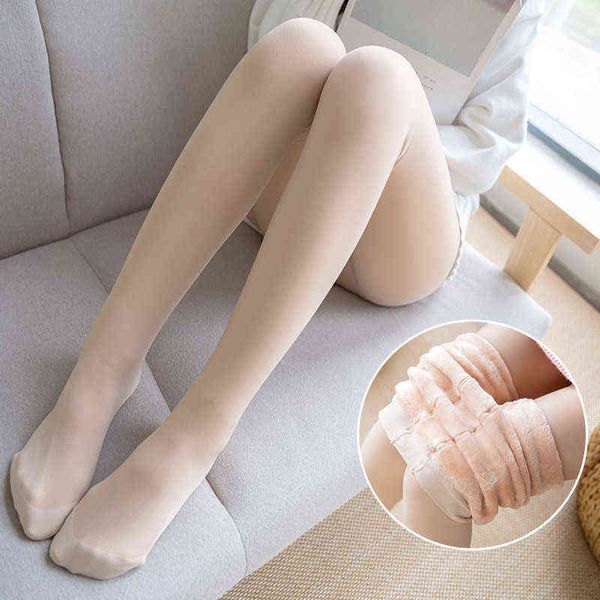 

socks autumn and winter women' bikini color artifact plus plush thickened fake meat through double-layer bare legged pants, Red;black
