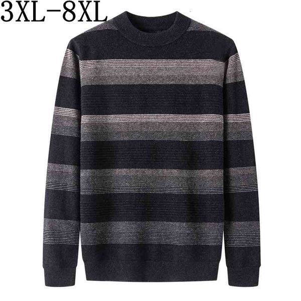 

men's sweaters 8xl 7xl 6xl 2021 autumn winter stripe fashion loose pullover quality 100% wool men's, White;black