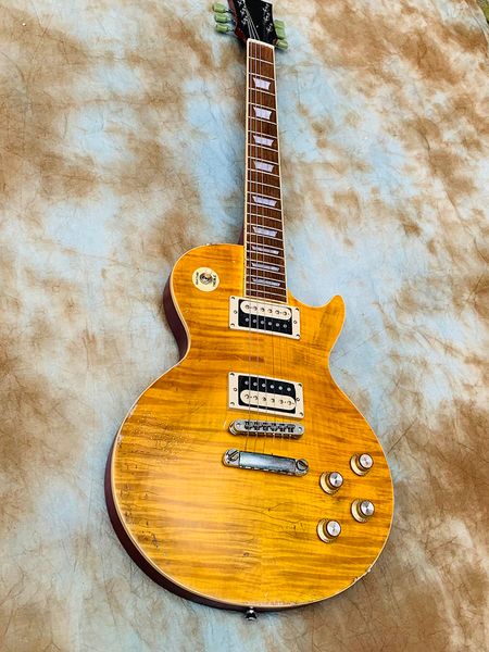 

aged/relic slash one piece body&neck electric guitar, small pin bridge