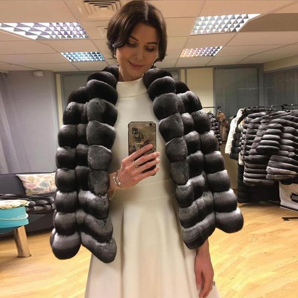 

women's fur & faux selling coat real rex jacket women winter warm fashion cropped overcoat high quality, Black