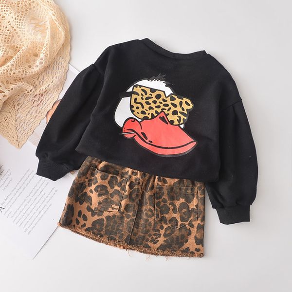 

clothing focusnorm 2-7y fashion kids girls clothes sets cartoon print long sleeve pullover sweatshirt leopard skirts 2pcs c0225, White