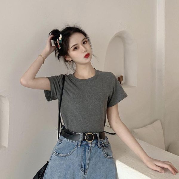 

women's t-shirt 2021 summer t-shirts casual ladies o neck long sleeve solid tee wdc6476, White