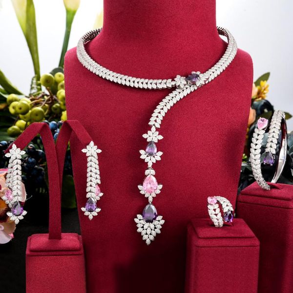 

earrings & necklace missvikki luxury 4pcs bloom flowers bangle ring jewelry set for women bridal wedding superstar party, Silver
