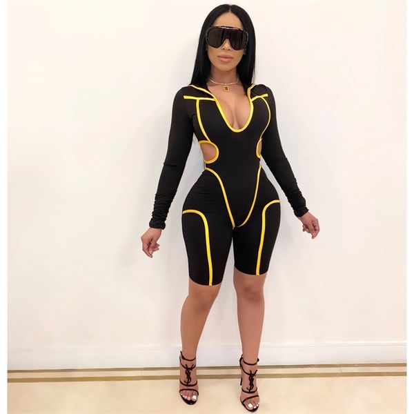 

women's jumpsuits & rompers europe and the united states sports wear black hood long-sleeved tinted decorative strip tight pa, Black;white
