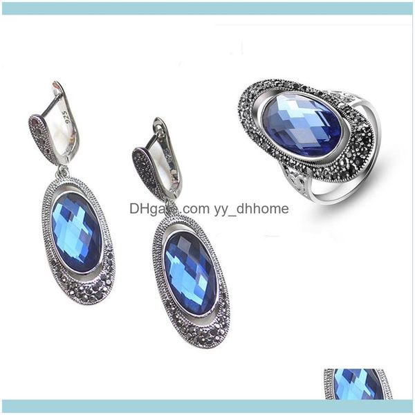 Orecchini Gioielli orecchini Collana Ajojewel Set di gioielli in cristallo blu Set di anelli vintage da donna all'ingrosso Bellissimi regali in costume Drop Deliver