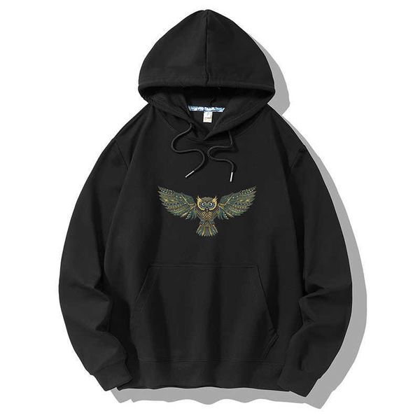 

beige hoodie for men and women, couple clothes, fashion, owl print, y2k, 2021 winter series, Black
