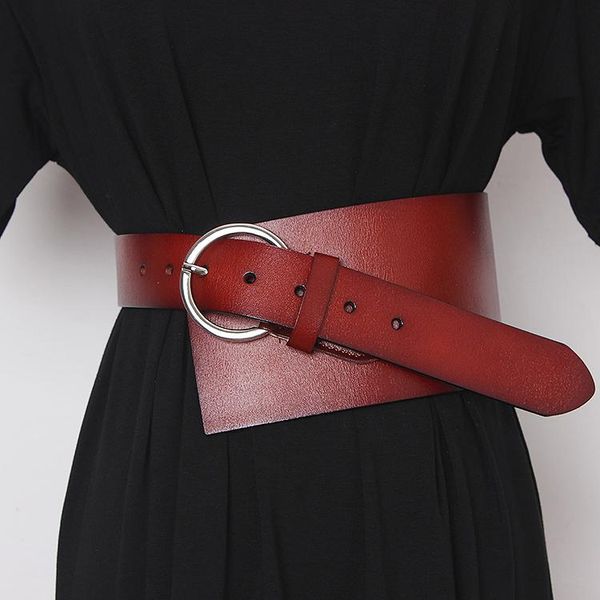 

belts luxury cow leather women belt waist bands solid split autumn coat dress wide cummerbund female buckle corset strap, Black;brown