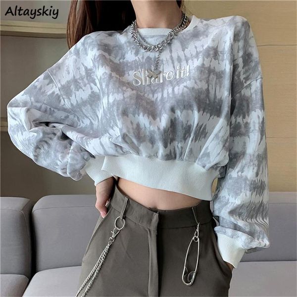 

women's hoodies & sweatshirts harajuku women tie dye panelled loose fashion crop female casual retro letter embroidery high street bf, Black