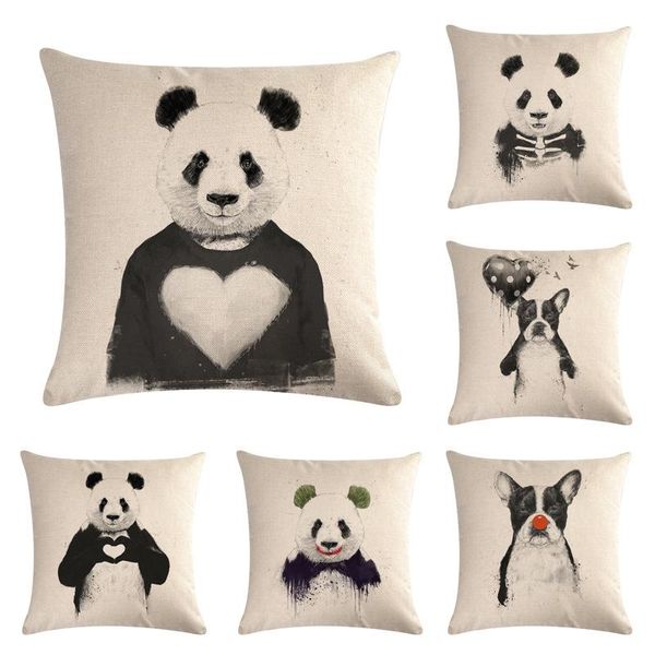 Fodera per cuscino 45x45 cm Federa quadrata Art Cuscini PandaDog in bianco e nero per divano Cuscino decorativo per la casa auto / Decorativo