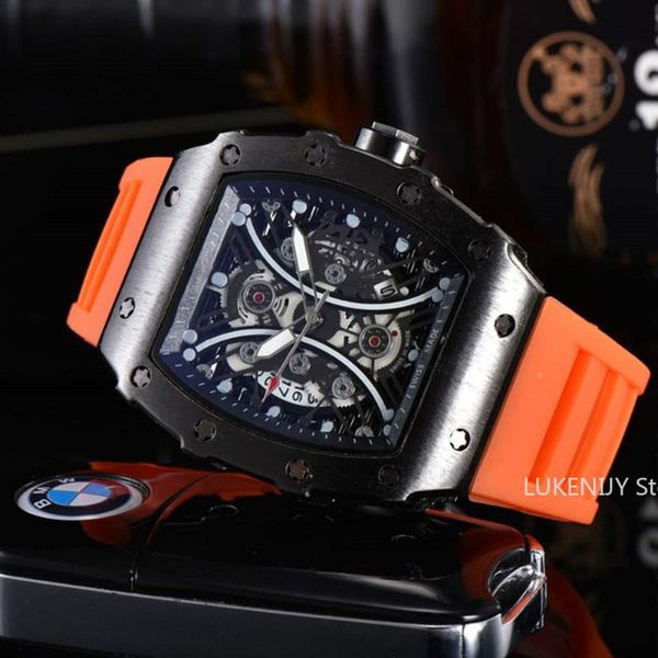 

wristwatches style men's watch equipped with the rubber luxury sports chronograph quartz watch, relogio masculino richadr, Slivery;brown