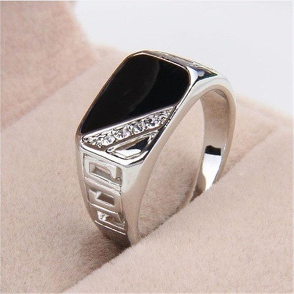

wedding rings for men classic luxury square fashion dripping oil ring cubic zirconia bridegroom engagement bijoux, Slivery;golden
