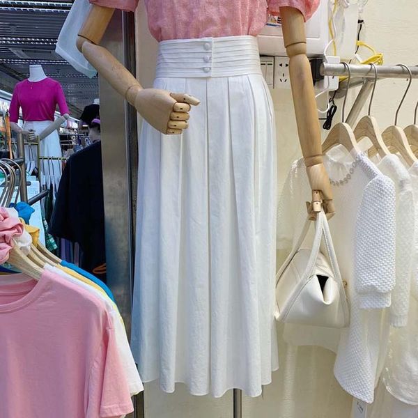 

elegant solid high waist a-line woman white skirts fresh all match faldas mujer 2021 spring summer feminino jupe, Black