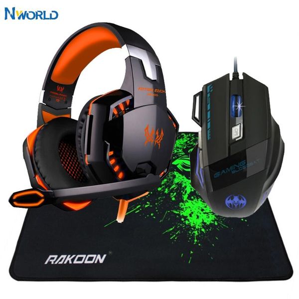 

button 7d led usb earphone with mic stereo bass wired gaming mouse mice+over-ear gamer headphone headset professional mice