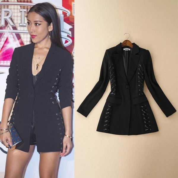

women's suits & blazers autumn clothing suit-dress black self-cultivation skinny buckle suit long temperament loose coat, White;black