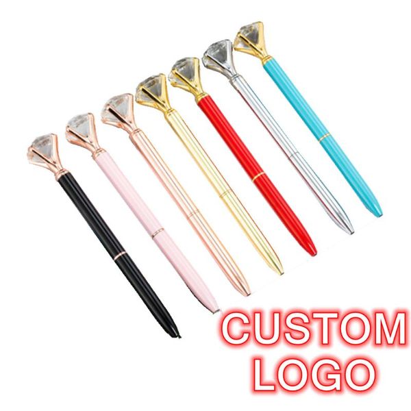 

ballpoint pens 1pcs cute gem pen custom logo crystal glass diamond metal beautiful gift school office supplies, Blue;orange