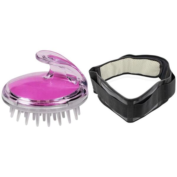 

hair brushes 1 pcs shampoo scalp head shower massager brush & adjustable waist tourmaline self heating magnetic belt, Silver
