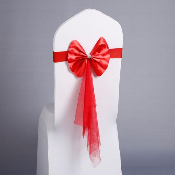 

sashes 10/50pcs chair stretch spandex bow knot bands with butterfly organza ribbon for wedding banquet fair meeting decor