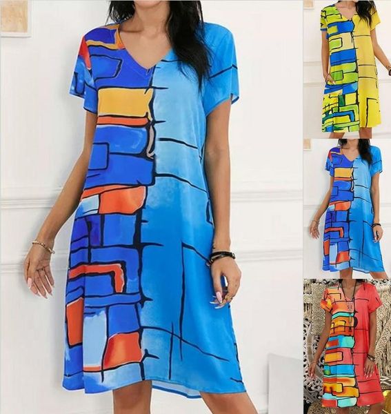 

ethnic clothing african dresses for women 2021 summer v-neck printing plus size dress clothes s-5xl, Red