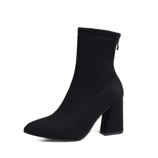 

boots fashion women ankle thick heels shoes female est pointed toe ladies shoe brand woman zipper super, Black