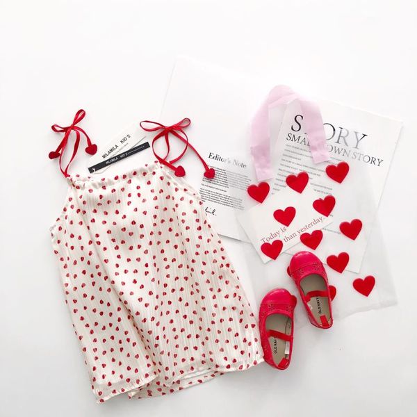 

girl's dresses spring and summer girl suspender red love dress girls, Red;yellow