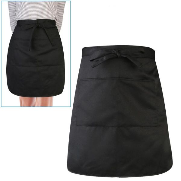 

aprons durable short waist apron with pocket for chef /waiter /waitress (black)