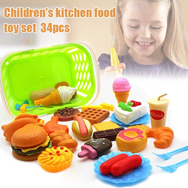 

2021 new 34 pcs fun play food set for children kitchen cooking kids toy lot house