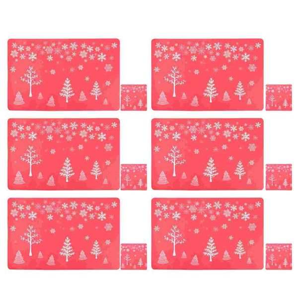 

mats & pads 12pcs tableware insulation cup christmas coasters for home (red)