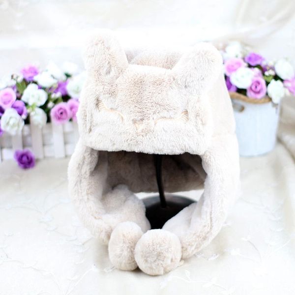 

beanie/skull caps 2021 autumn and winter women's korean fashion youth cartoon plush earmuffs lei feng hat shopping japanese cold warm c, Blue;gray