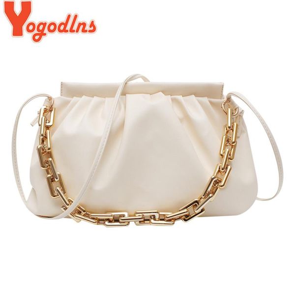 

yogodlns fashion chain shoulder bag for women pleated cloud leather crossbody leisure designer handbag female pu wallet totes