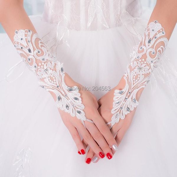 

bridal gloves charming wedding party fingerless tulle lace, White