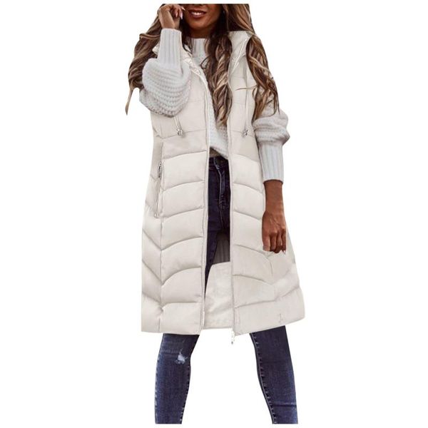 

women's vests women long parkas vest autumn winter warm black zipper hooded down coat parka female sleeveless waistcoat jacket outwear, Black;white