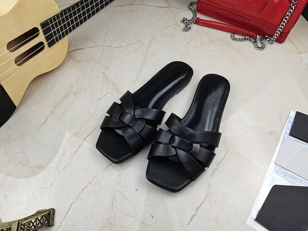 

brand style women flat slippers genuine leather casual shoes daily loafers simple crossover strap sandals, Black