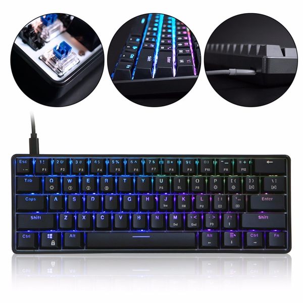 SK61 Key Gateron Switchs Mini Gaming USB Wired RGB RGB LED Backlit Keyboard Keyboard