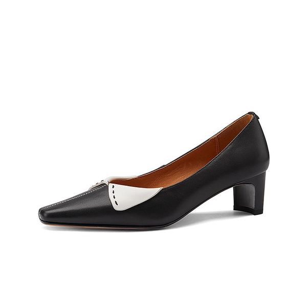 

dress shoes 2021 est office lady party woman mixed colors women's genuine leather female shallow thick heels pumps, Black